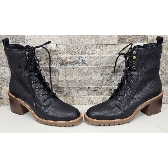 NEW Crown Vintage Boots Womens 10M Black Leather Yuliana Combat Lace-Up Lug Sole - Picture 9 of 13